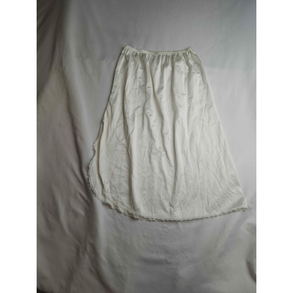 Vintage Vanity Fair Ivory Nylon Lace Trim Half Slip Side Slit L Womens